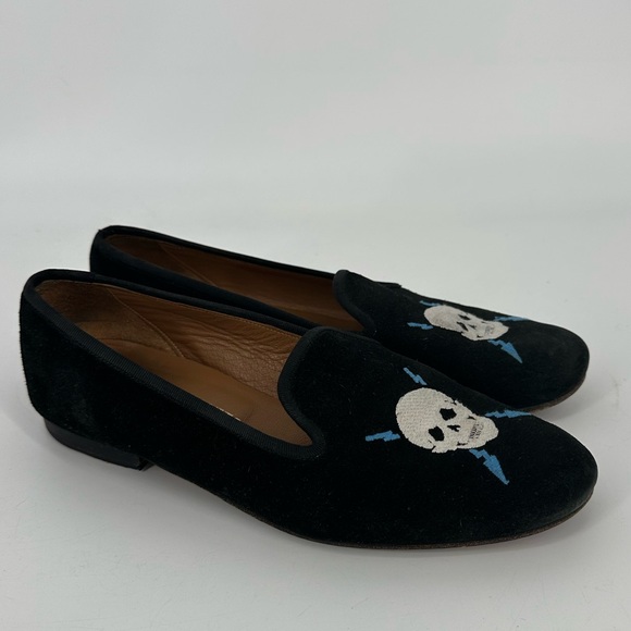 Stubbs & Wootton Shoes - Stubbs & Wootton Skull Lightning Embroidered Suede Loafers Smoking Slippers 7.5